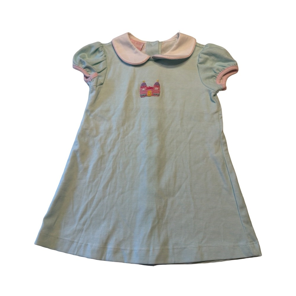Petit Bebe Girls‎ 2T Blue Striped Smocked Castle Peter Pan Collar Dress